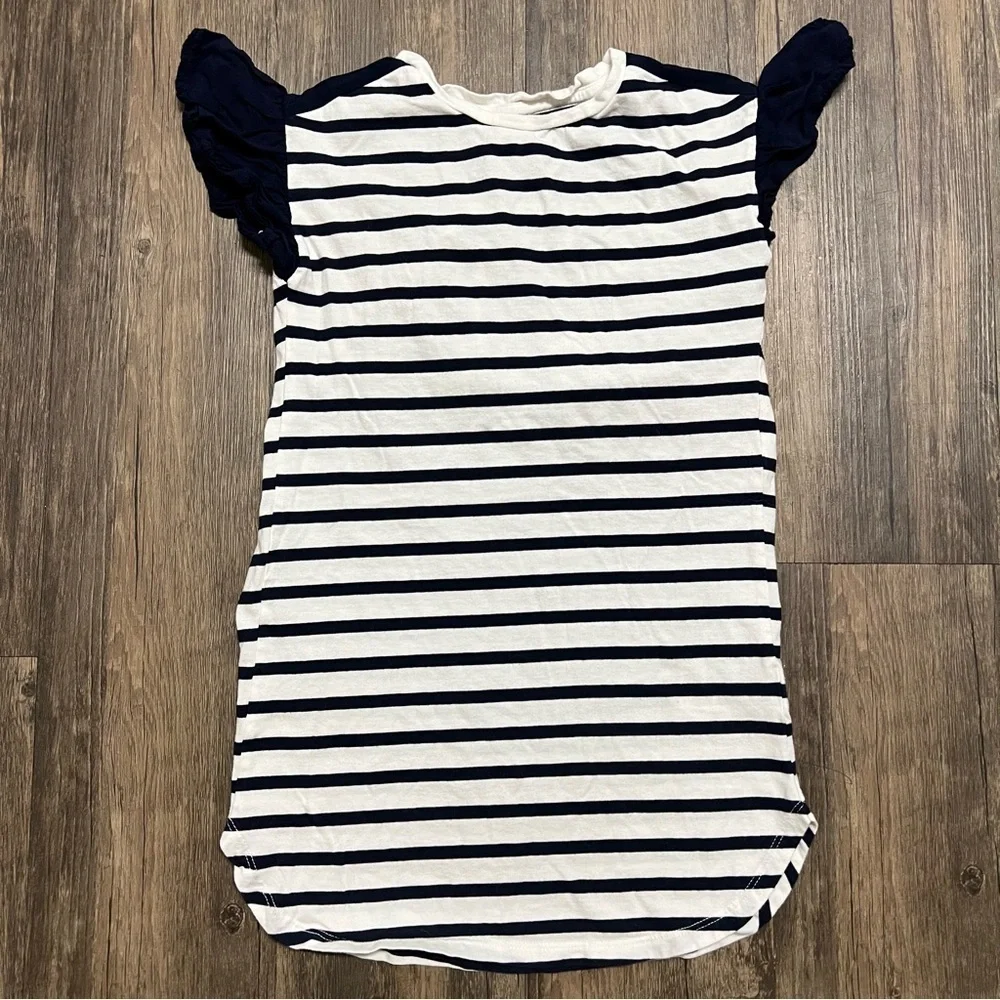 Gap Kids Girls Stripe Flutter Tee Shirt Dress Blue White Ruffle Short Sleeves XS